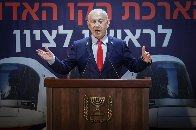 בנימין נתניהו בטקס לחתימת הארכת הקו האדום של הרכבת הקלה