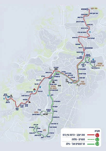 מסלול הקו הירוק של הרכבת הקלה בירושלים