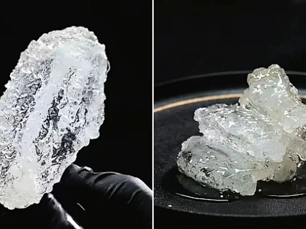 זה אומנם נראה כמו יצירת אומנות מזכוכית, אבל מדובר בעוף מטוגן