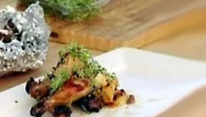 עוף, תפוחי אדמה ובטטות מתובלים