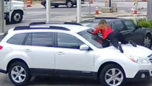 נאחזה במכסה המנוע והבריחה את הגנב