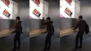 כזה עוד לא ראינו: אדם נכנס לחנות של אפל והחל לרסק את כל המוצרים. צפו