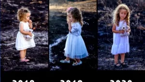 אוריה הצטלמה ב-3 שנים האחרונות על רקע היער בעוטף שנשרף