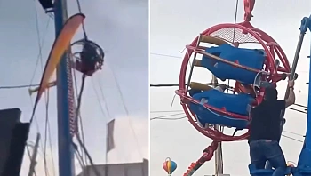 צפו ברגעי האימה: מתקן שעשועים קרס בעודו באוויר - הכבל נקרע והקפסולה צנחה