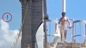 גבר טיפס בעירום לפסגת גשר ענק, נעץ בה דגלים - וקפץ למטה