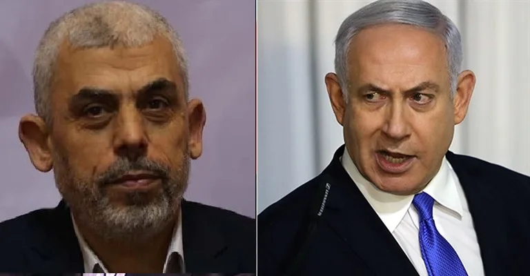 רה"מ נתניהו ומנהיג חמאס ברצועה יחיא סינוואר