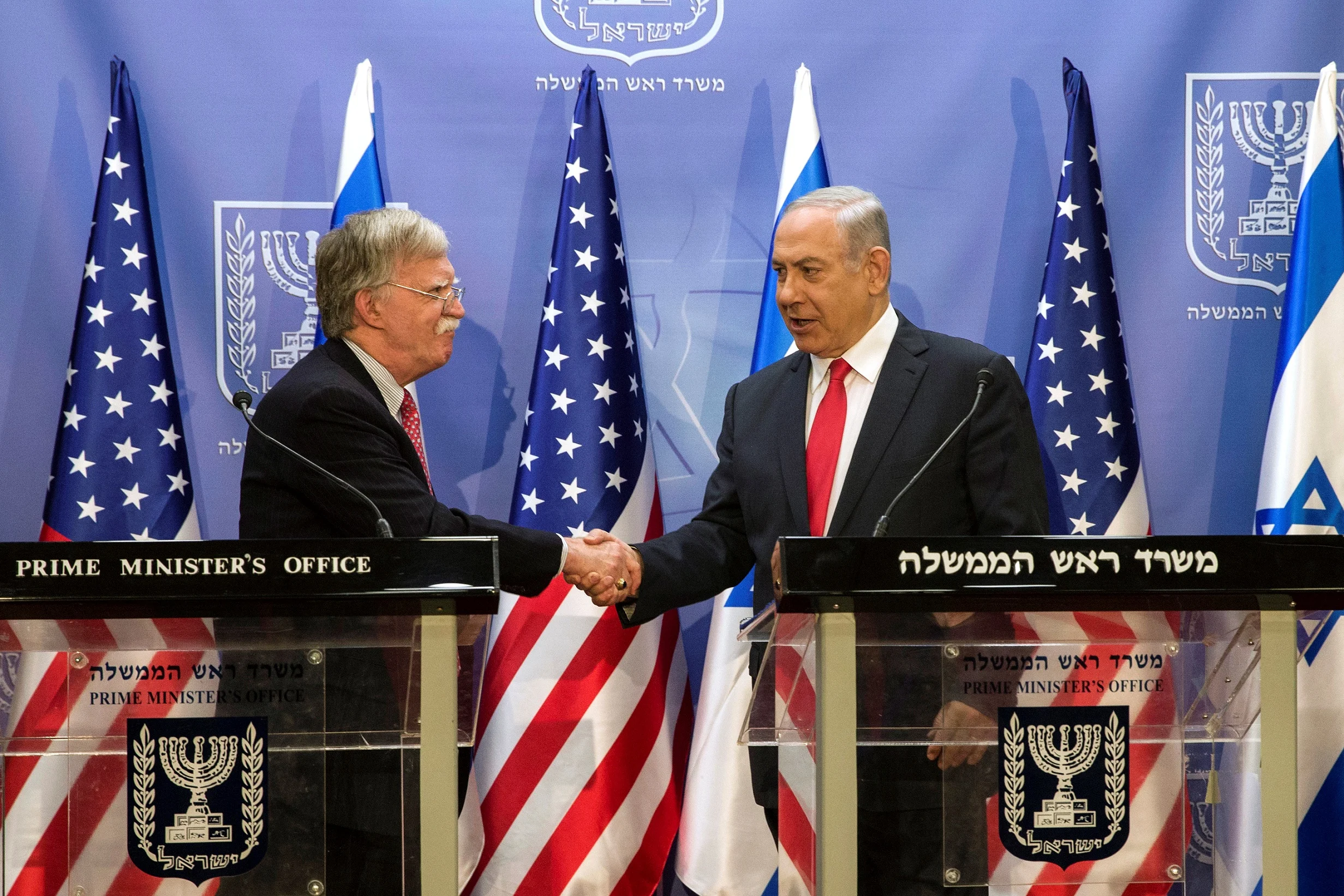 נתניהו ובולטון בלשכת רה''מ בירושלים