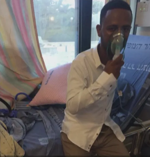 זיו אבטה, החתן החולה, מחובר למכונת חמצן