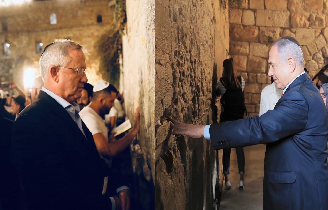 נתניהו וגנץ בביקור בכותל ערב הבחירות