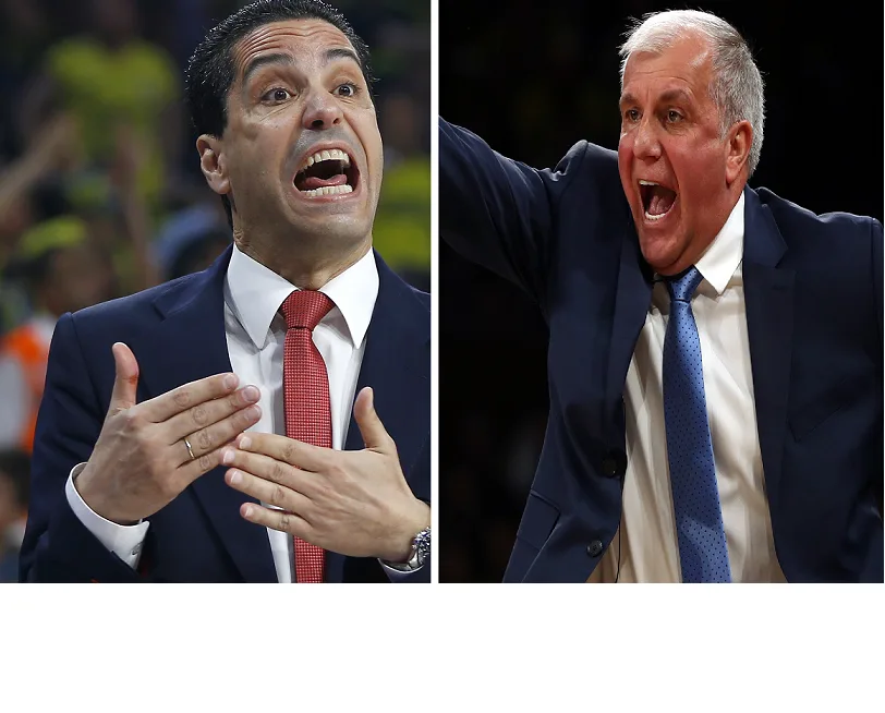 מאמן פנרבחצ'ה זליקו אוברדוביץ' ומאמן מכבי ת''א יאניס ספרופולוס