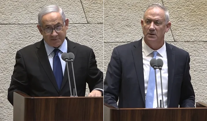בנימין נתניהו ובני גנץ בישיבה מיוחדת במליאה לזכר רבין