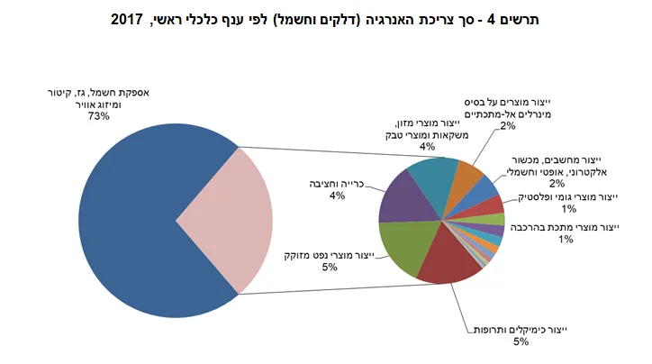 סך צריכת האנרגיה לפי ענף