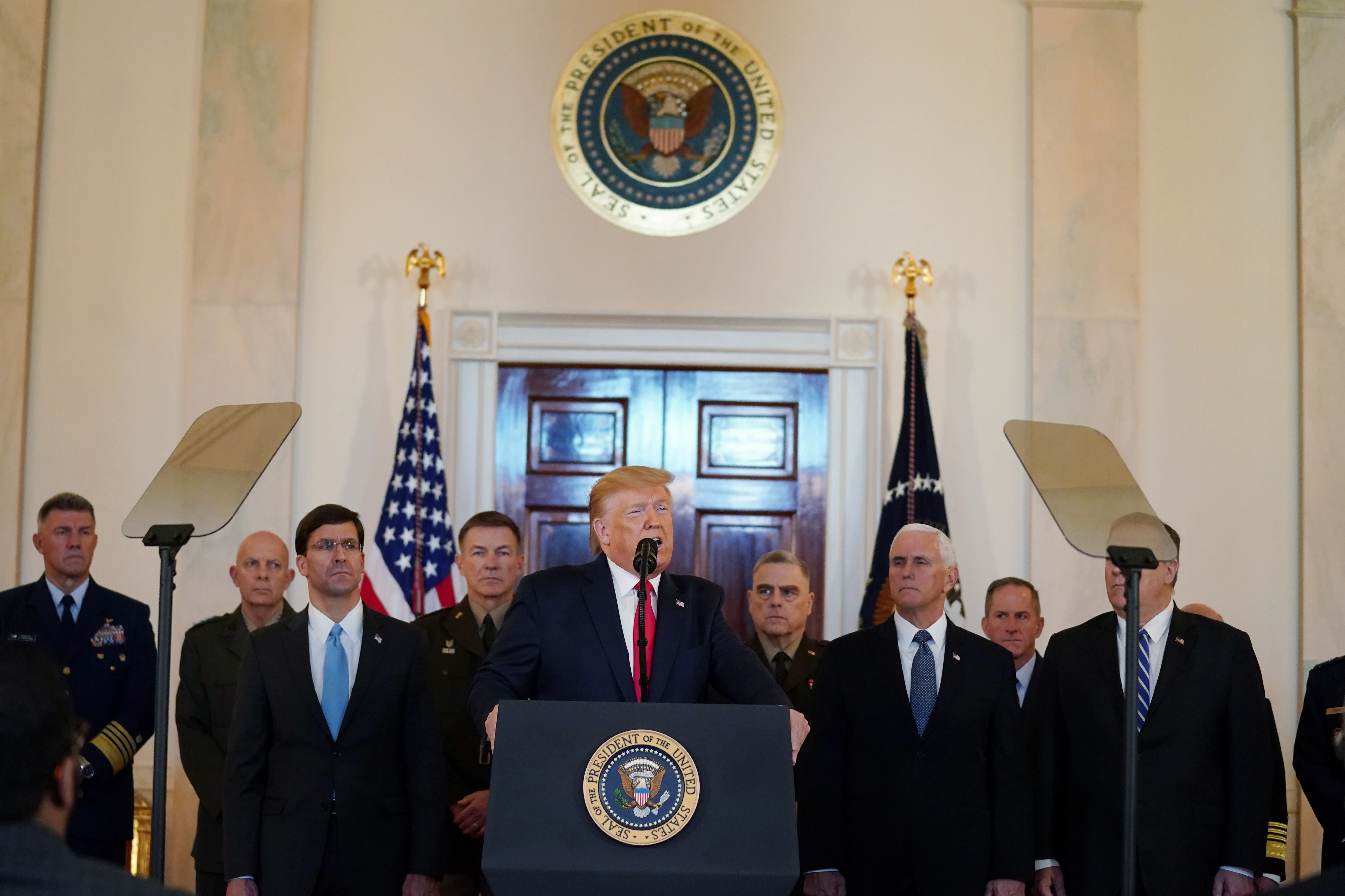 נשיא ארה''ב דונלד טראמפ בהצהרה לתקשורת