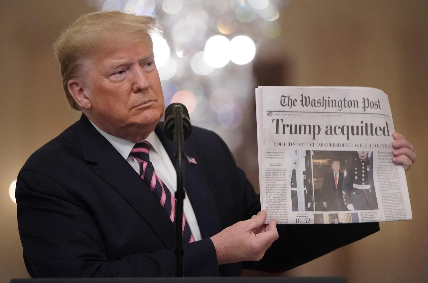 נשיא ארה''ב דונלד טראמפ לאחר שזוכה מהליך ההדחה נגדו