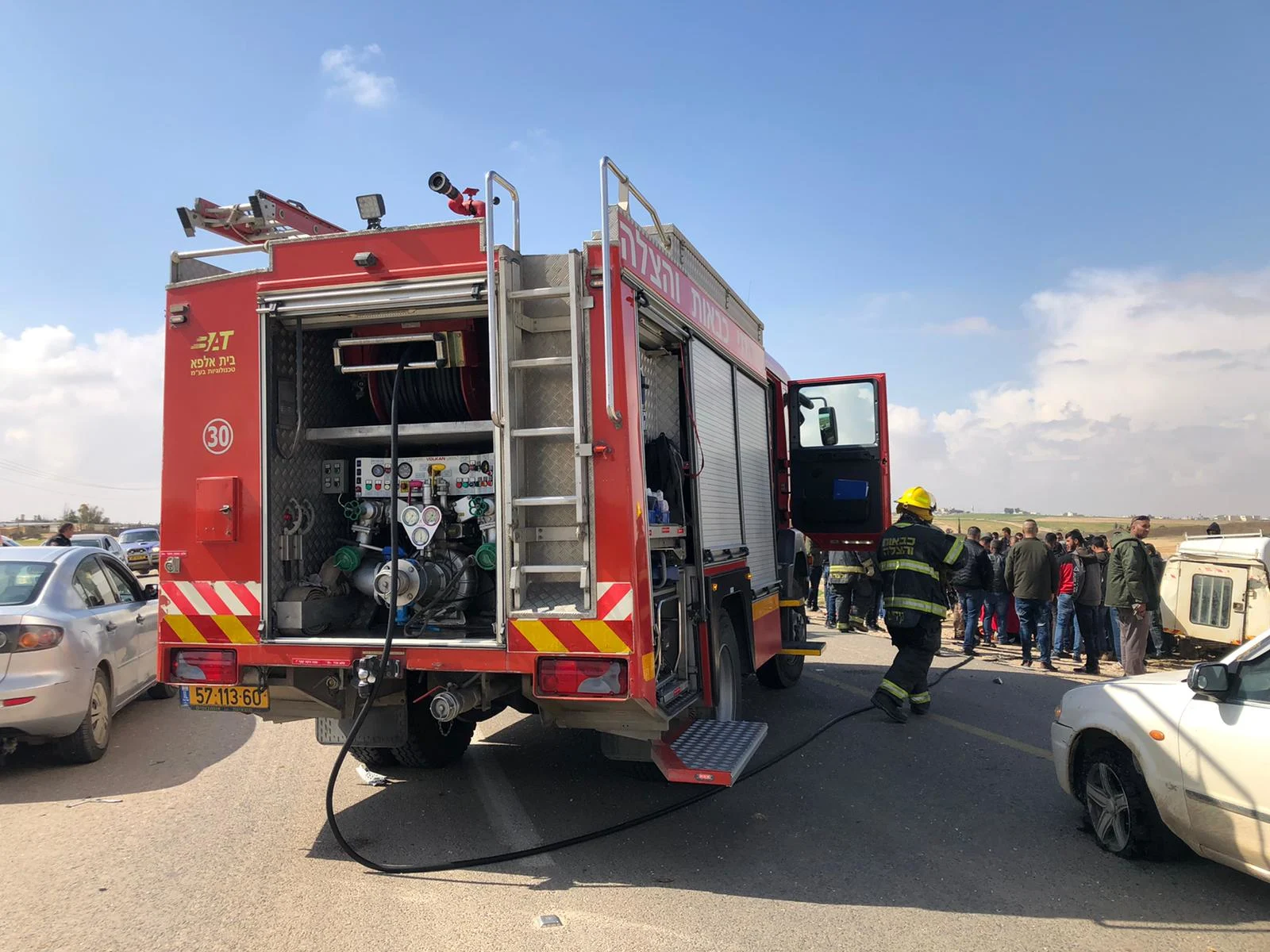 זירת תאונת הדרכים בכביש 80