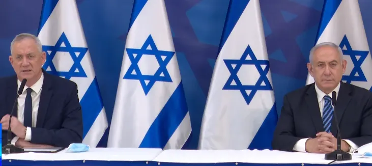 ראש הממשלה בנימין נתניהו ושר הביטחון בני גנץ בהצהרה לאחר התקרית בהר דב