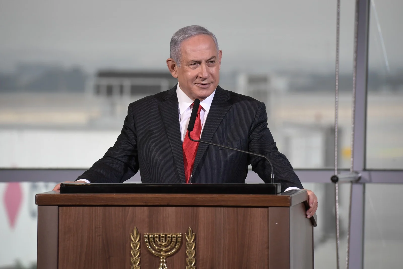 ראש הממשלה בנימין נתניהו בטקס קבלת הפנים לטיסה המסחרית הראשונה של חברת ''פליי דובאי''