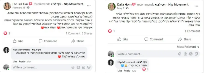 פיידבקים מדף הפייסבוק של ויקי לביא משל