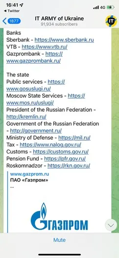 קבוצת טלגרם הוקמה מתקפת סייבר נגד רוסיה