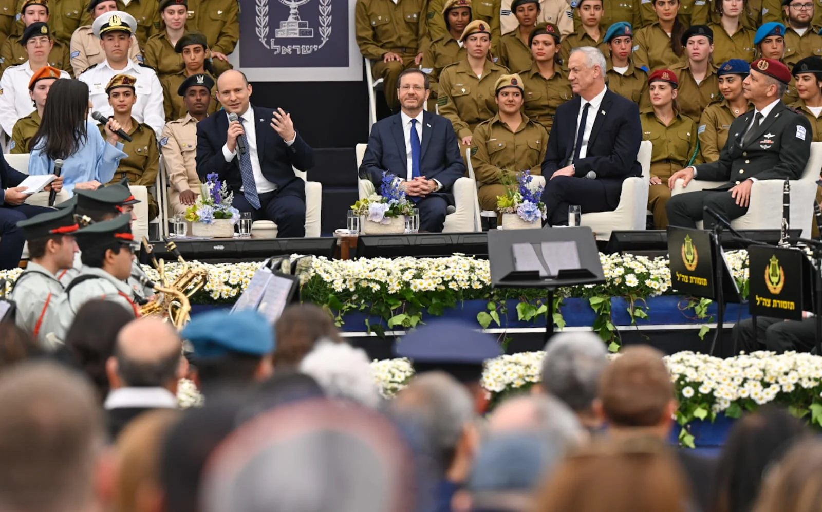 הנשיא יצחק הרצוג, רה''מ נפתלי בנט, שר הביטחון בני גנץ והרמטכ''ל אביב כוכבי בטקס מצטייני הנשיא