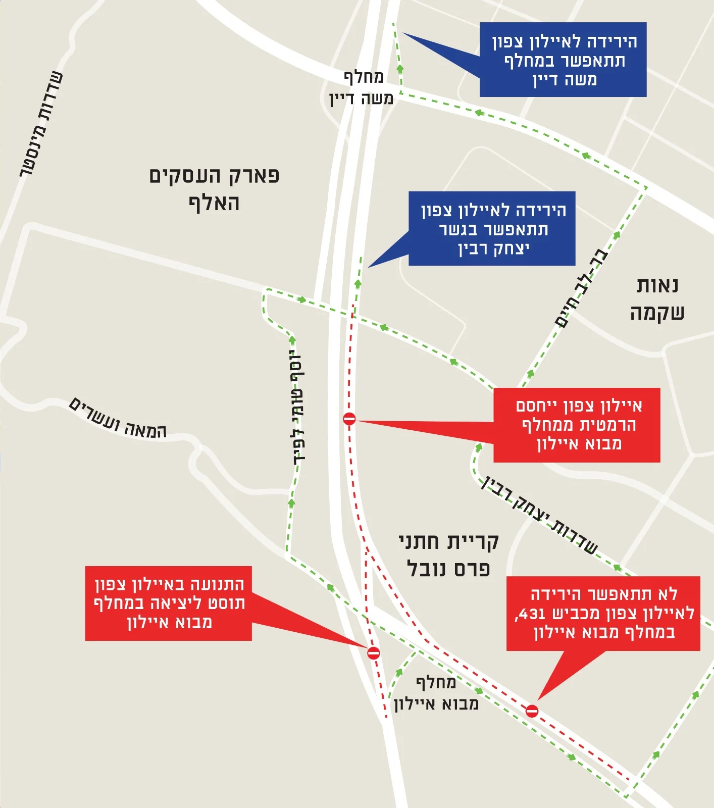 מפת עבודות נתיבי איילון