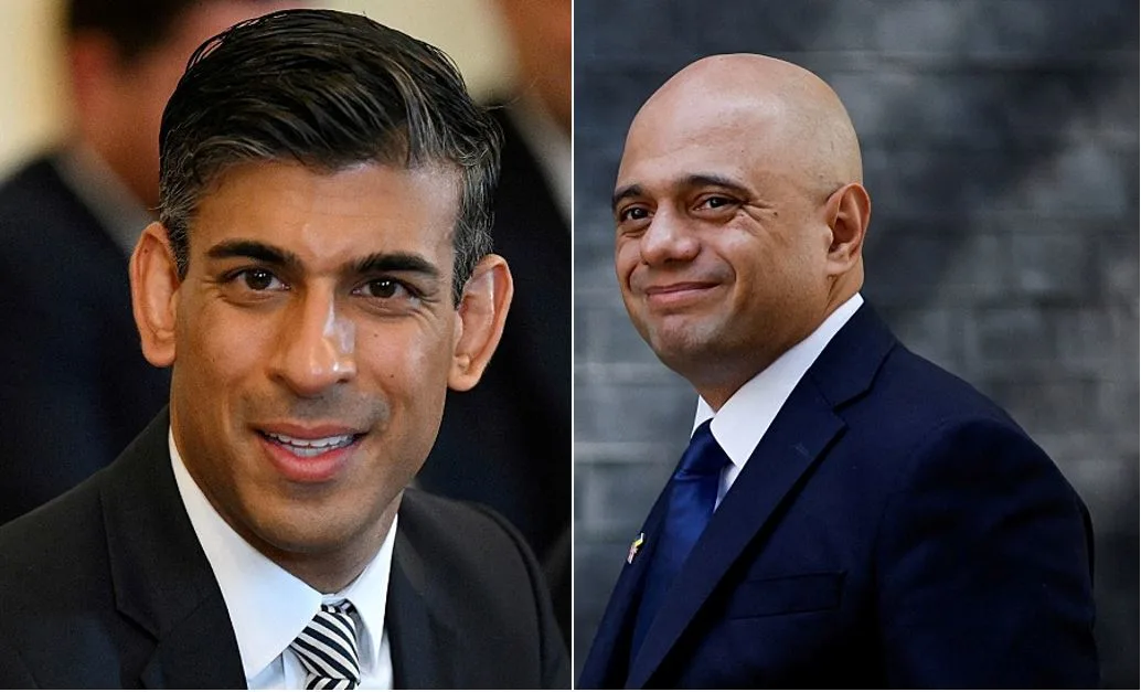 שר הבריאות הבריטי סאג'יד ג'אוויד (מימין), ושר האוצר הבריטי רישי סונאק