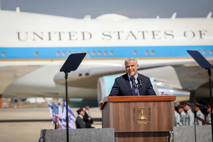 רה''מ לפיד נושא דברים בטקס קבלת הפנים לנשיא ביידן בנתב''ג