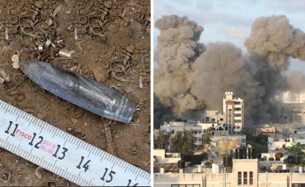 תקיפת חיל האוויר ברצועת עזה לצד הקליע שנמצא בנתיב העשרה