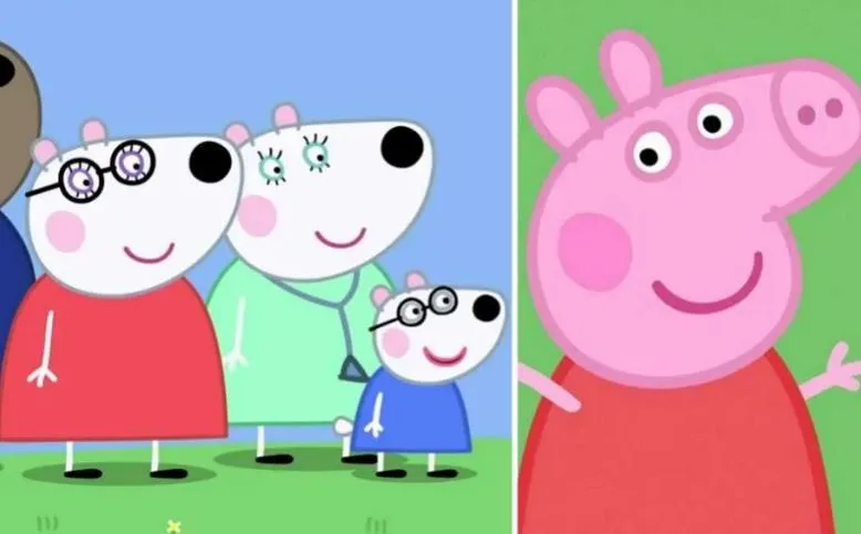 פפה החזירונת (ימין) לצד פני דובת הקוטב, ושתי האמהות שלה