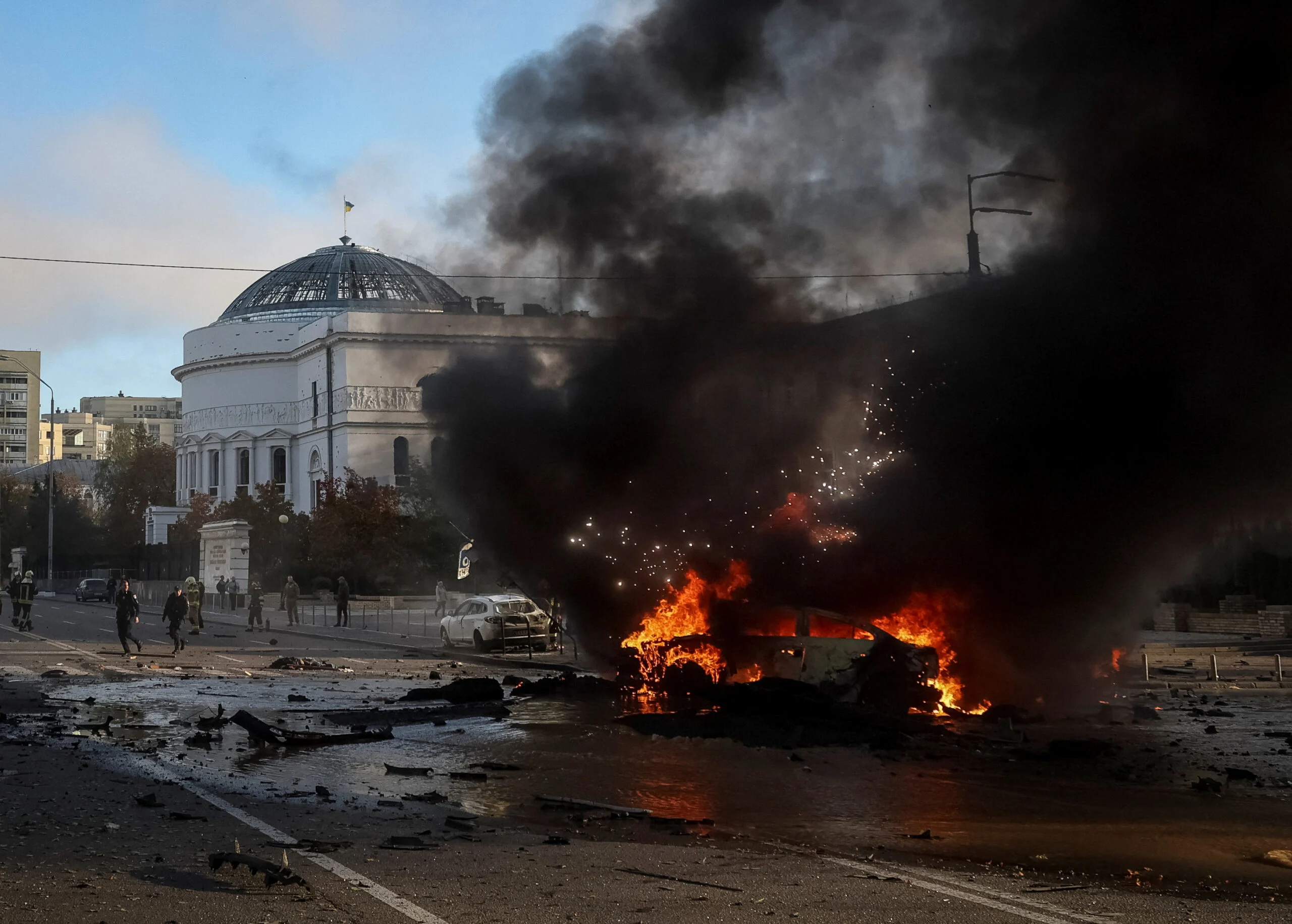 השריפה שנוצרה כתוצאה מהפיצוצים בקייב