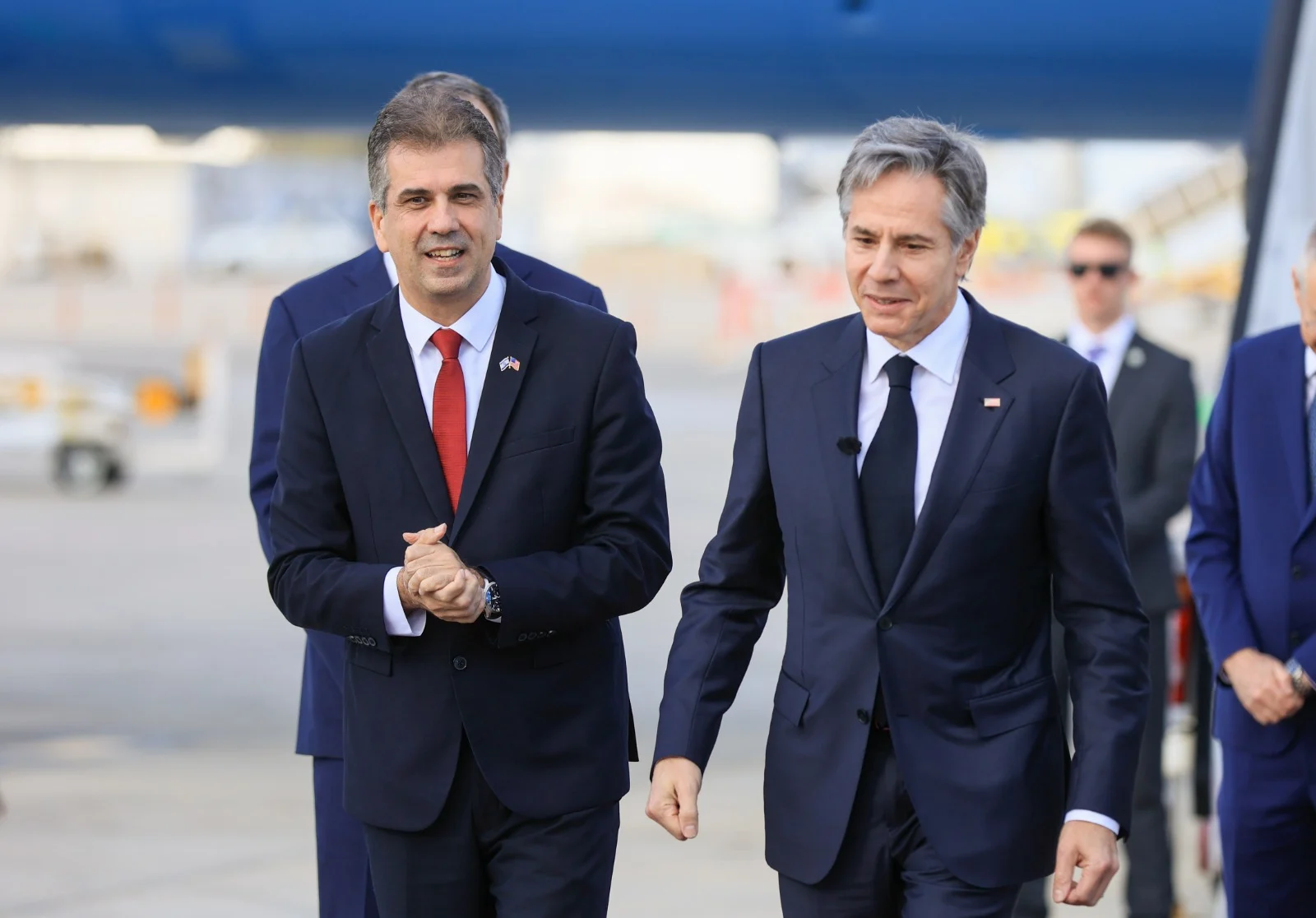 שר החוץ אלי כהן מקבל בנתב''ג את פניו של מזכיר המדינה אנתוני בלינקן