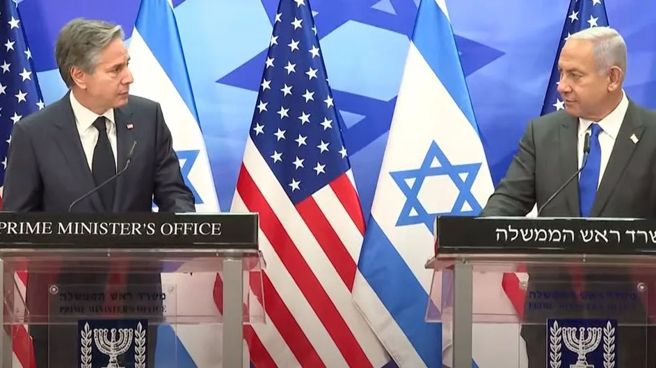 Capturרה''מ בנימין נתניהו בהצהרה משותפת עם מזכיר המדינה האמריקני אנתוני בלינקן