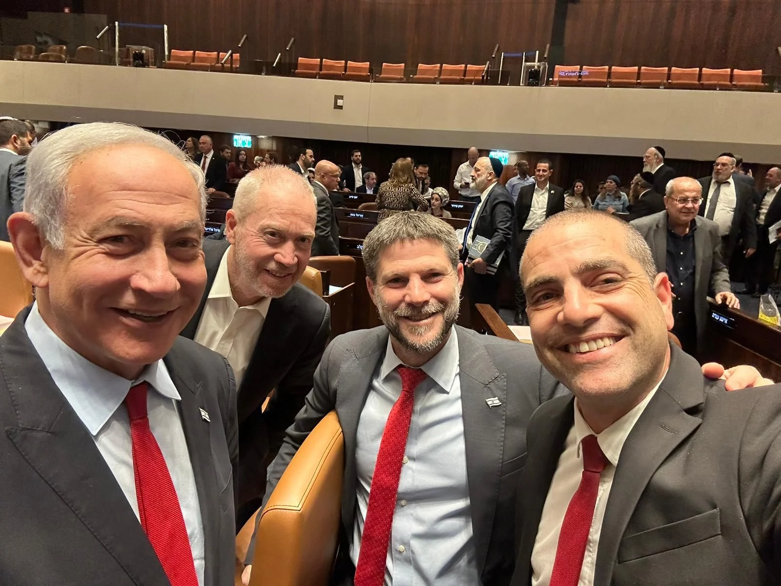 בנימין נתניהו, יואב גלנט, בצלאל סמוטריץ' ואופיר כץ