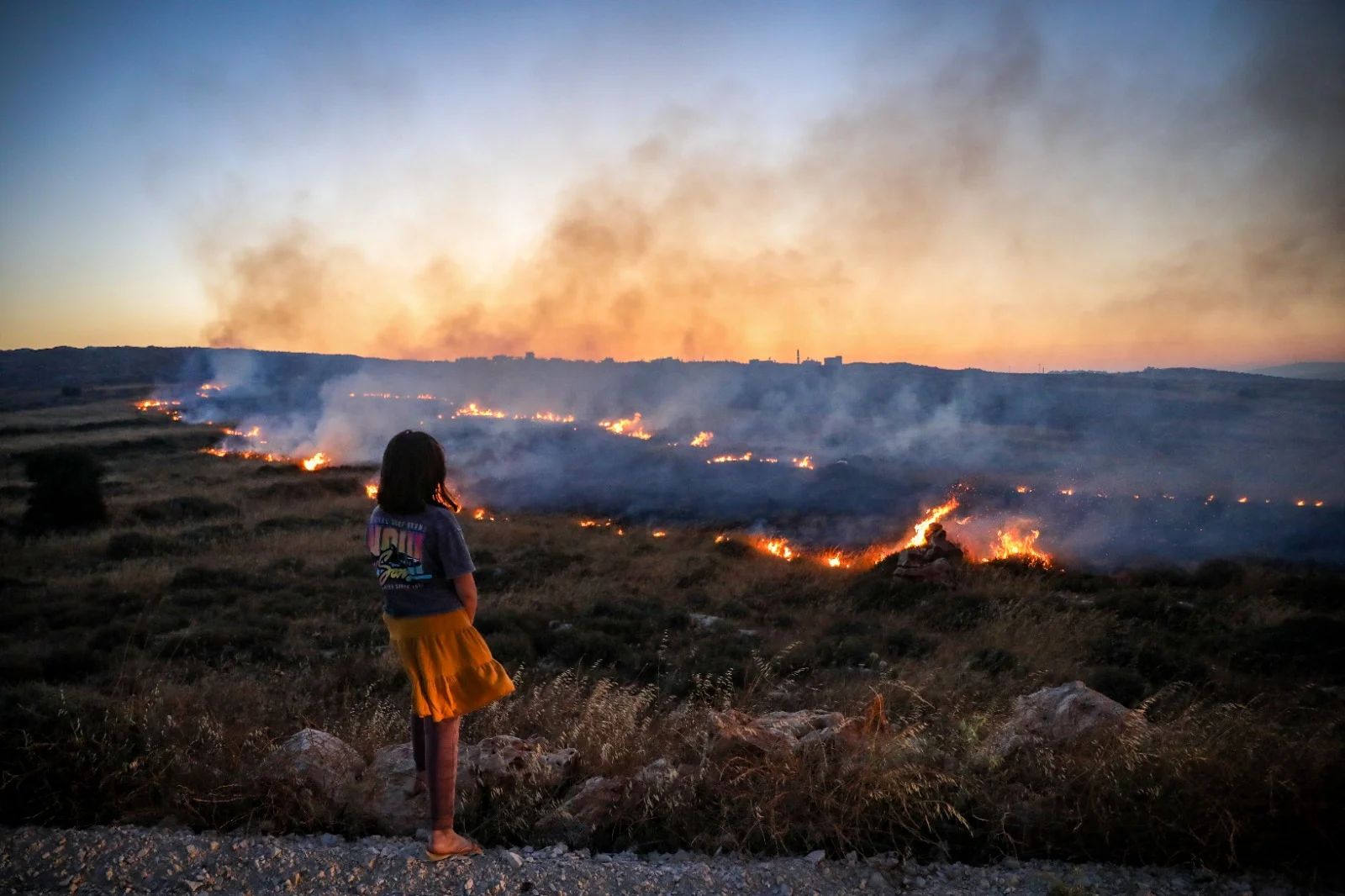 שריפה שפרצה כתוצאה מפרעות המתנחלים ליד הכפר קוסרה הסמוך לשכם
